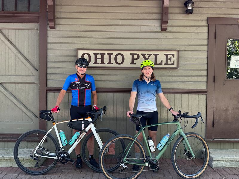 Dennis Romboy, left, and Marcus Romboy in Ohiopyle, Pennsylvania, a town along the Great Allegheny Passage.