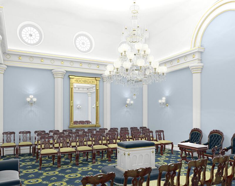 A rendering of a sealing room in the St. George Utah Temple. The temple will close Nov. 4 for extensive renovations.