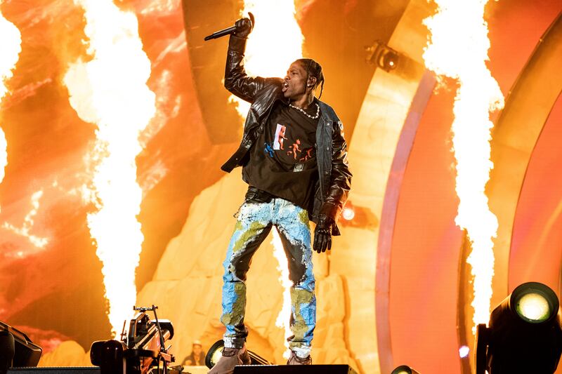 Travis Scott performs at the Astroworld Music Festival in Houston on Nov. 5, 2021.