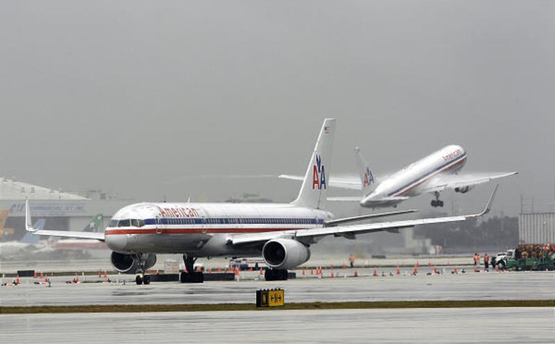 American Airlines jets are seen at the Miami International Airport in Miami.