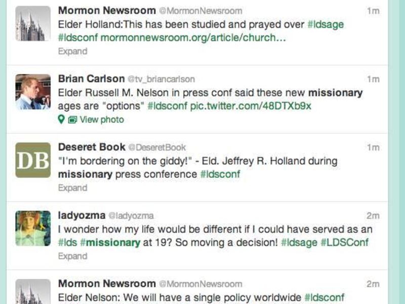 Many LDS members took to twitter to share their thoughts and emotion on the lowered mission age and how it affects women, BYU and LDS culture and the LDS Church in general.