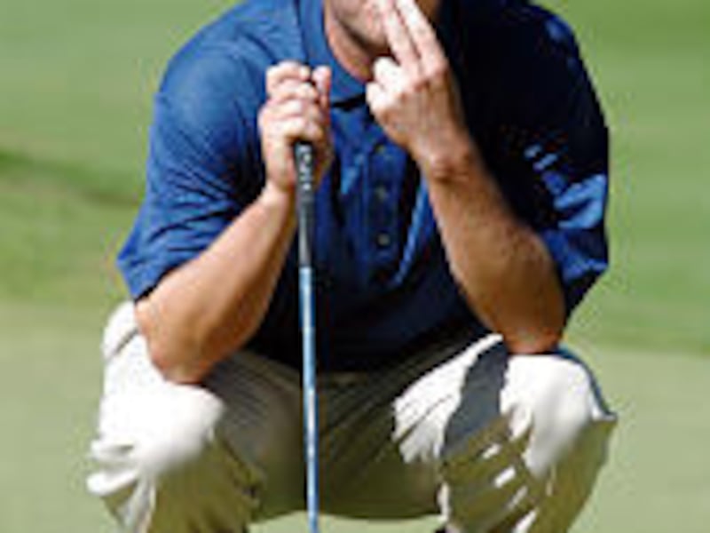 Brett Wetterich lines up a putt. He is leading going into the final round of the Environcare Utah Classic on Sunday.