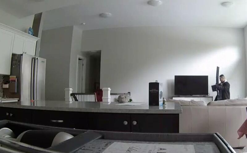 Two men who kicked in the front door of Murray home needed only three minutes inside to make off with thousands in electronics and jewelry Saturday, in a daylight burglary that was caught on camera.