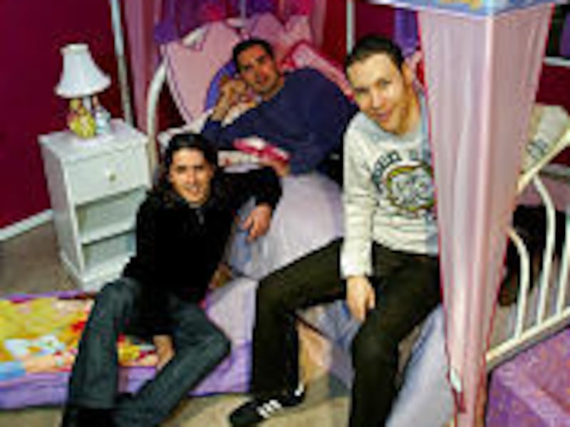 Ronnen Harary, left, Anton Rabie and Ben Varadi show off a mock-up Disney Princess bedroom.