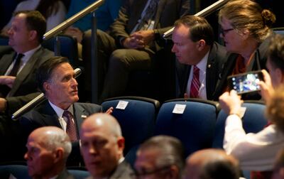 United States Senators Mitt Romneys and Mike Lee speak before "Integrity and Trust: Lessons from Watergate and Today" at the Newseum in Washington, D.C. on Monday, Jan. 14, 2019.