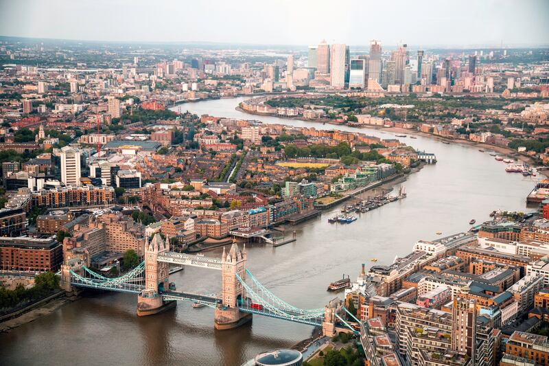An aerial view of the London Bridge.