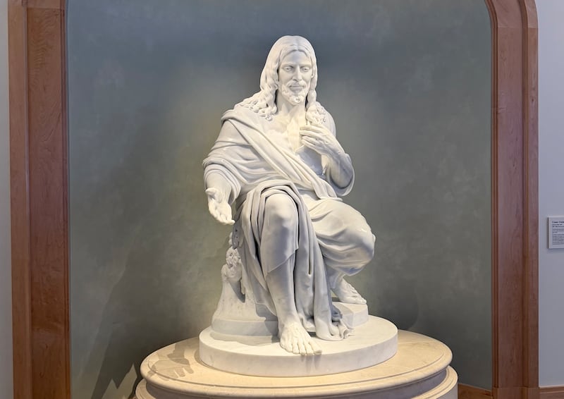 The new "Come Unto Me" statue of Jesus Christ by Swiss sculptor Christian Bolt at the Salt Lake Temple Visitors' Center.