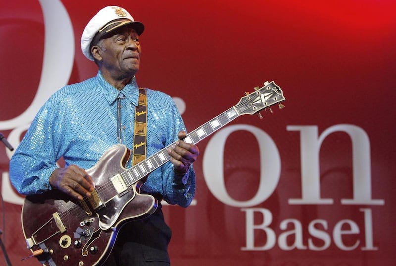 FILE - In this Nov. 13, 2007 file photo, legendary U.S. musician Chuck Berry performs on stage at the Avo Session in Basel, Switzerland. Berry, rock 'n' roll's founding guitar hero and storyteller who defined the music's joy and rebellion in such classics