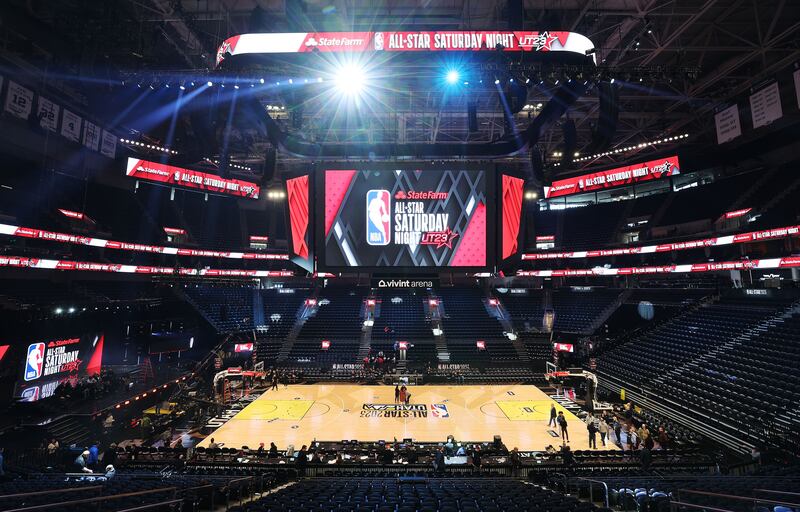 The NBA All-Star court is shown