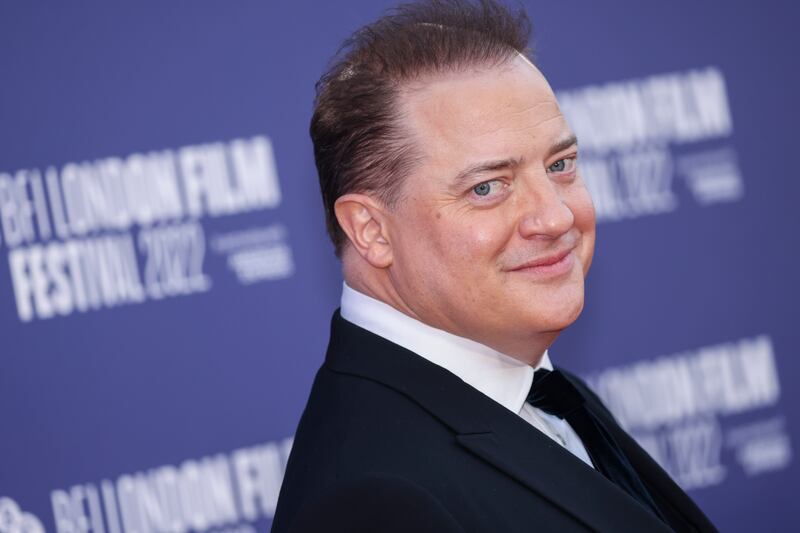 Brendan Fraser poses for photographers at the premiere of “The Whale” during the 2022 London Film Festival in London.