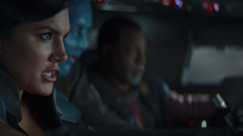 Cara Dune (Gina Carano) and Greef Karga (Carl Weathers) in “The Mandalorian” Season 2.