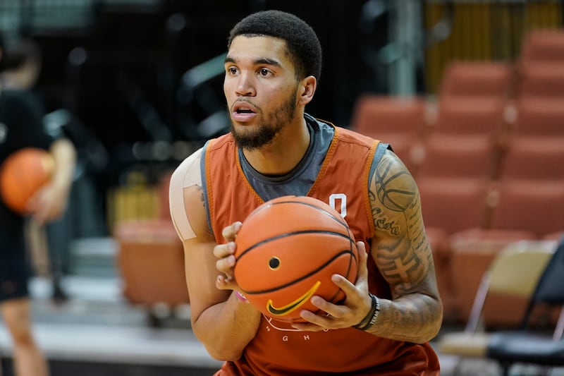 Texas forward Timmy Allen during a practice at the team’s facility, Tuesday, Oct. 19, 2021, in Austin, Texas.
