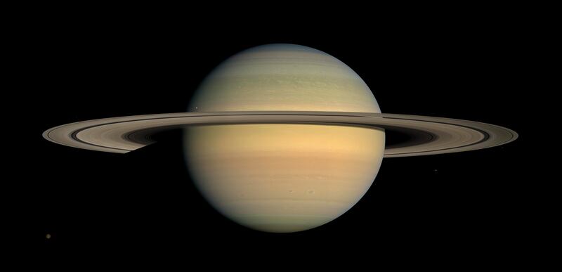 This 2008 file image made available by NASA shows the planet Saturn, as seen from the Cassini spacecraft.