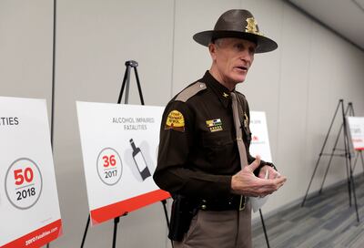 Utah Highway Patrol Col. Michael Rapich talks about a decrease in the number of fatalities on Utah roads in 2018 at Utah Department of Transportation headquarters in Taylorsville on Thursday, Jan. 17, 2019.