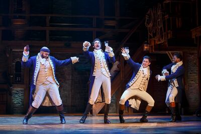 A touring cast of "Hamilton" on stage at the Orpheum Theatre in Memphis, TN. The hit musical will play at Salt Lake's Eccles Theater from April 11-May 6.