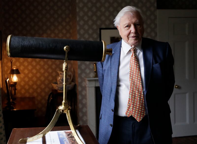 Wildlife presenter David Attenborough visits to open Turner and The Thames exhibition, at the recently restored home of the British landscape artist J.M.W. Turner, in Twickenham, London, Friday, Jan. 10, 2020. This is the first time Turner’s original artwork has returned to the house he designed for himself in Twickenham. The exhibition, featuring rarely seen oil studies of the river Thames, will be open to the public from Jan.11 to March 29.