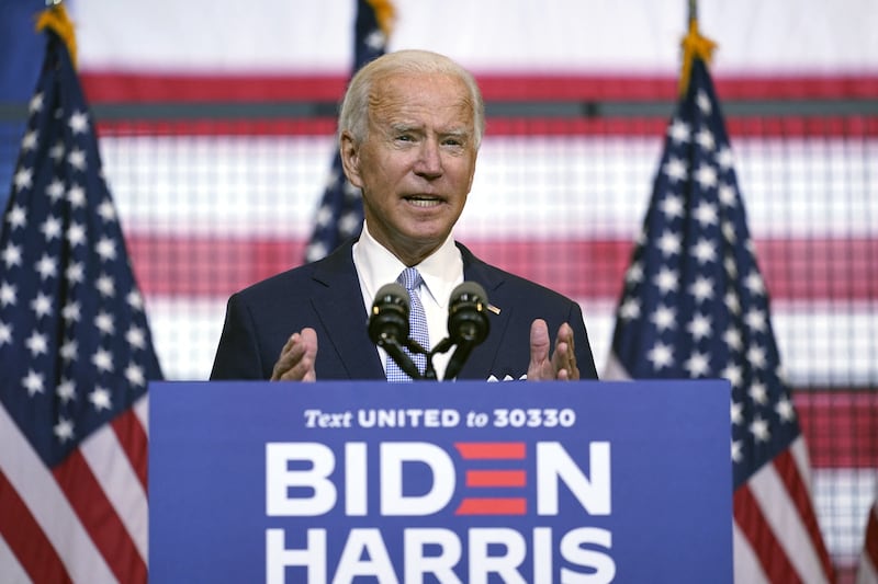 Democratic presidential candidate former Vice President Joe Biden speaks at campaign event in Pittsburgh on Aug. 31, 2020.