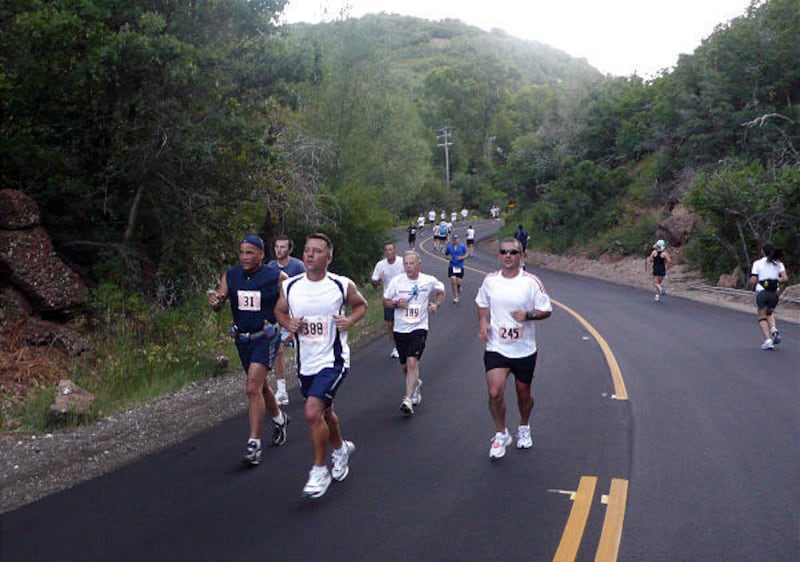 A group of marathon runners takes to the streets during the Deseret News Marathon on July 24 in Salt Lake City.