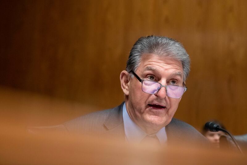 Sen. Joe Manchin, D-W.Va., asks questions during a Senate Appropriations Subcommittee in Washington on March 22, 2023.