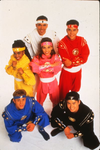 Amy Jo Johnson, center, is the Pink Ranger on the "Mighty Morphin Power Rangers."
Blue Ranger is David Yost, Yellow Ranger is Karan Ashley, White Ranger is Jason David Frank, Red Ranger is Steve Cardenas and the Black Ranger is Johnny Yong Bosch.