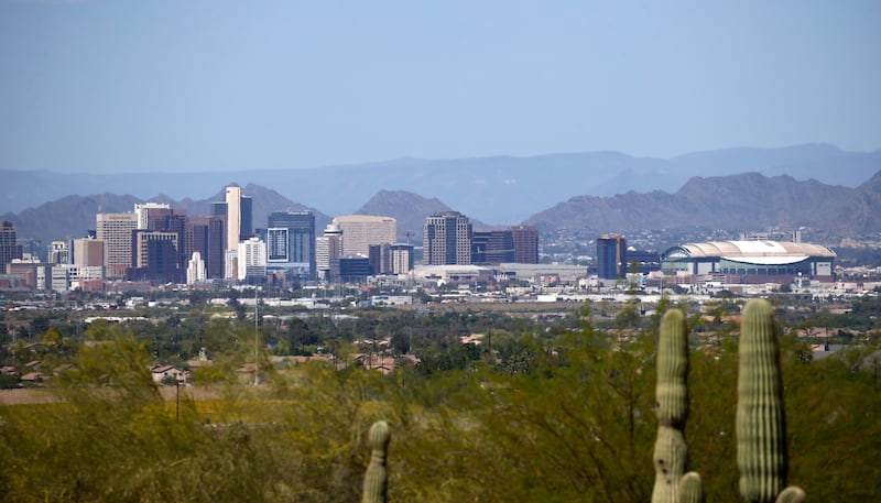 The downtown Phoenix skyline is seen on Tuesday, April 7, 2020.