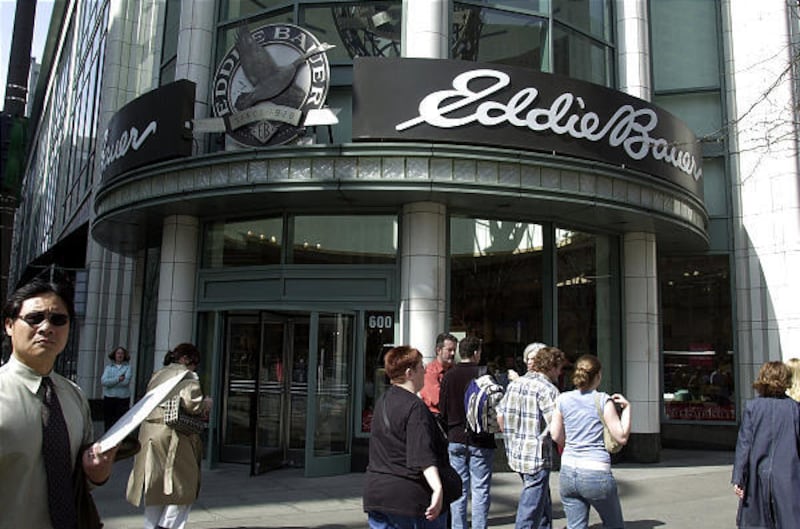 In this March 2003 file photo, pedestrians walk by an Eddie Bauer store on Michigan Ave. in Chicago. The retail clothing chain filed for Chapter 11 bankruptcy Wednesday.