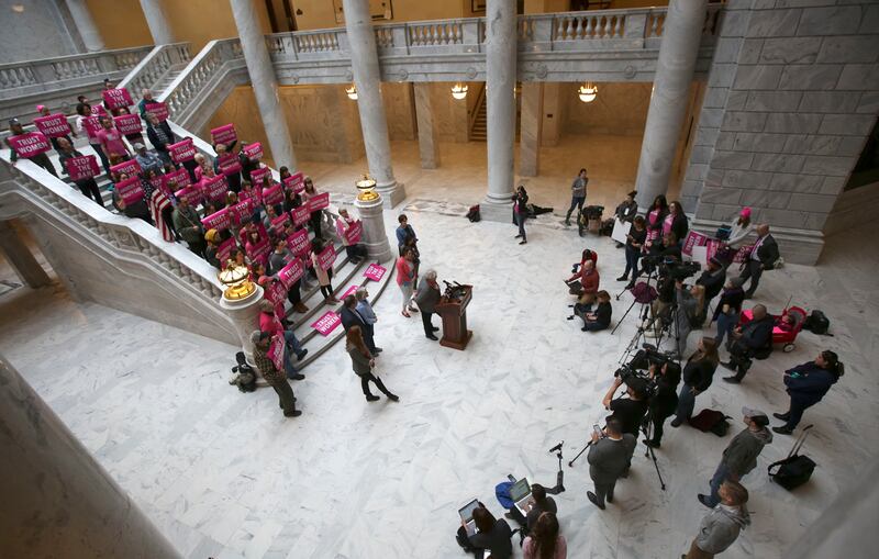 The Planned Parenthood Association of Utah and the ACLU of Utah announce a lawsuit over a newly passed law that bans abortions beginning at 18 weeks of pregnancy during a press conference at the Capitol in Salt Lake City on Wednesday, April 10, 2019.