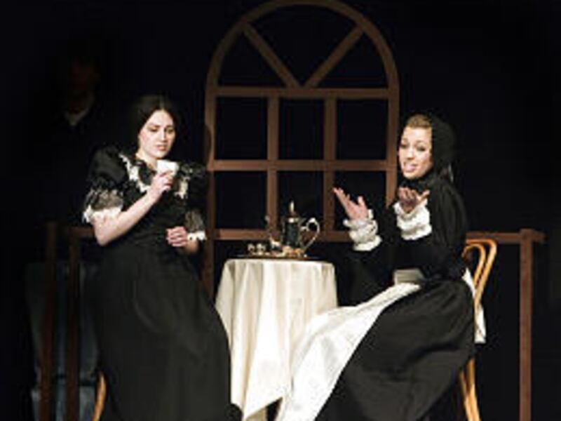 Gentri Glaittli plays Jane Eyre and Ellen Seely plays Mrs. Fairfax in the upcoming production of "Jane Eyre" at Viewmont High School.