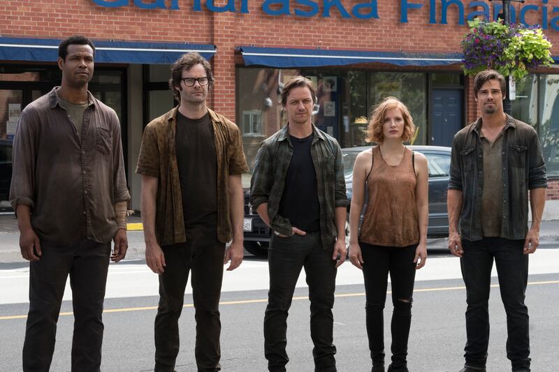 Left to right: Isaiah Mustafa as Mike Hanlon, Bill Hader as Richie Tozier, James McAvoy as Bill Denbrough, Jessica Chastain as Beverly Marsh and Jay Ryan as Ben Hascomb in New Line Cinema’s horror thriller “It Chapter Two,” a Warner Bros. Pictures release