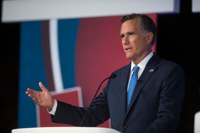 Republican U.S. Senate candidate Mitt Romney during the debate against Jenny Wilson, Democrat, in the America First Event Center in Cedar City Tuesday, Oct. 9, 2018.