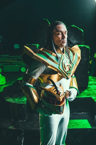 Jason David Frank poses as Lord Drakkon for a YouTube video promoting the character.