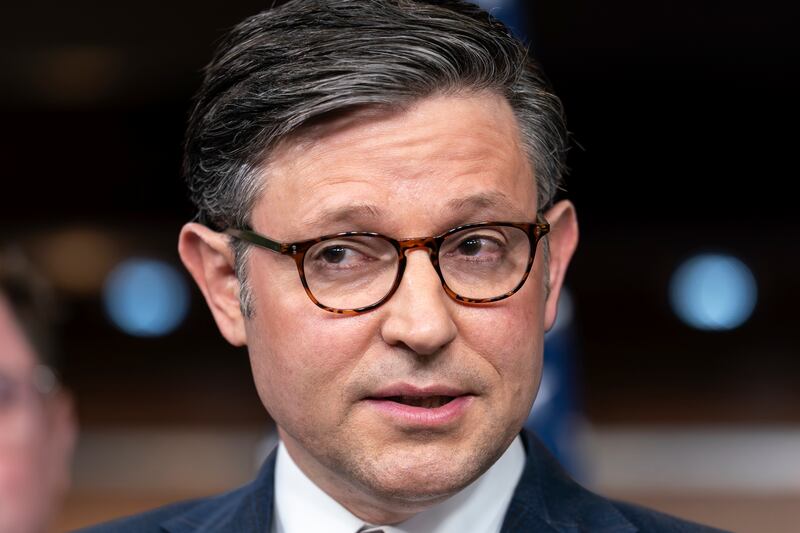 House Speaker Mike Johnson, R-La., meets with reporters during a news conference at the Capitol on Jan. 10, 2024.