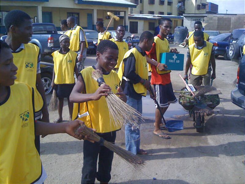 Youths from Ogba Ward in Nigeria serve at police station during recent youth conference.