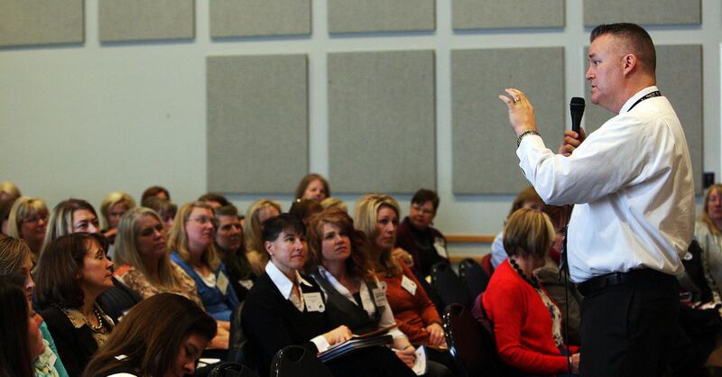 Rob Smith of the Alpine School District speaks during PTA Day at the Capitol in Salt Lake City, Wednesday, Feb. 20, 2013.