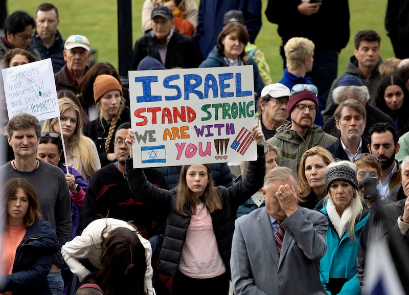 People attend the Stand with Israel rally at the Capitol in Salt Lake City on Wednesday, Oct. 11, 2023.