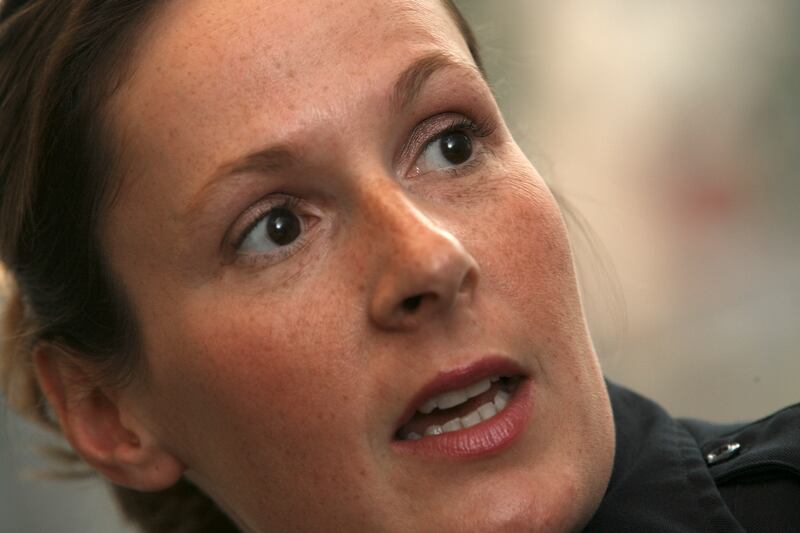 This May 31, 2007 photo shows Officer Kim Potter, part of the Brooklyn Center Police negotiation team in Brooklyn Center, Minn. Potter, who fatally shot Daunte Wright, a Black man, during a traffic stop on Sunday, April 11, 2021 in the Minneapolis suburb and the city’s chief of police have resigned. Brooklyn Center Mayor Mike Elliott says he hopes the moves will heal the community and lead to reconciliation after two nights of protests and unrest.