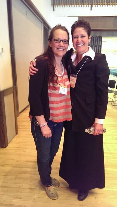 Brenda Smith, left, and her sister Becky Anderson, right, attend a BYU Women's Conference.